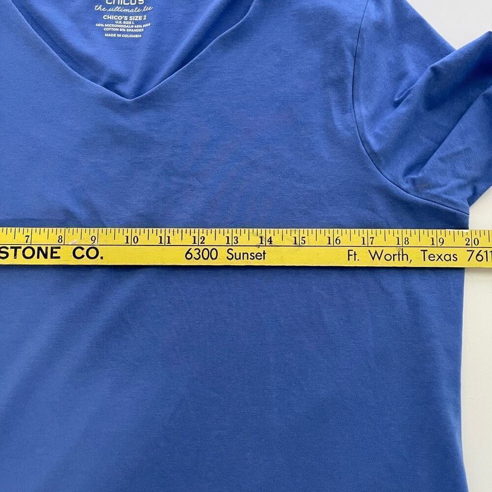 Chico's The Ultimate Tee, 3/4 Sleeve and V-neck, Blue, Size Large - Picture 5 of 7
